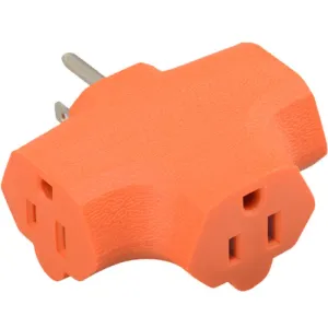 3-Prong Tri Tap Heavy-Duty Ground Adapter Outlet - Orange