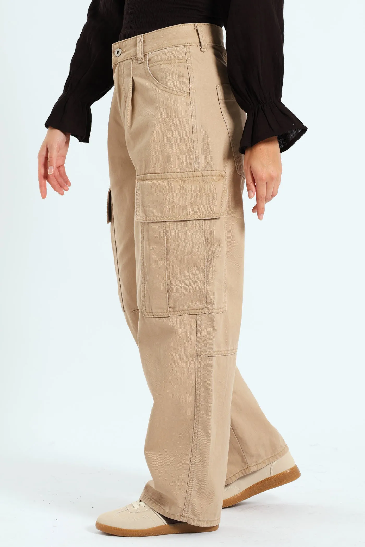 Pleated Barrel Cargo Pants - Stone